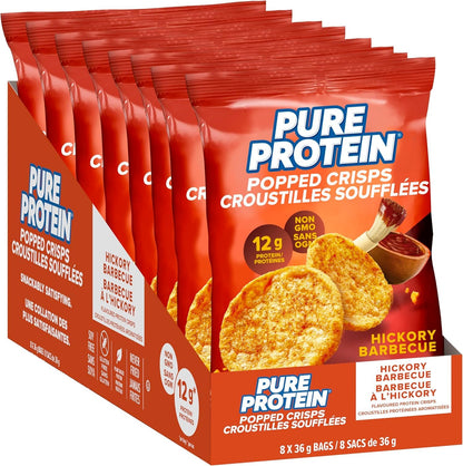 Pure Protein Popped Crisps, Hickory BBQ, High Protein Snack, 12 g Protein, 8 X 36 g bags