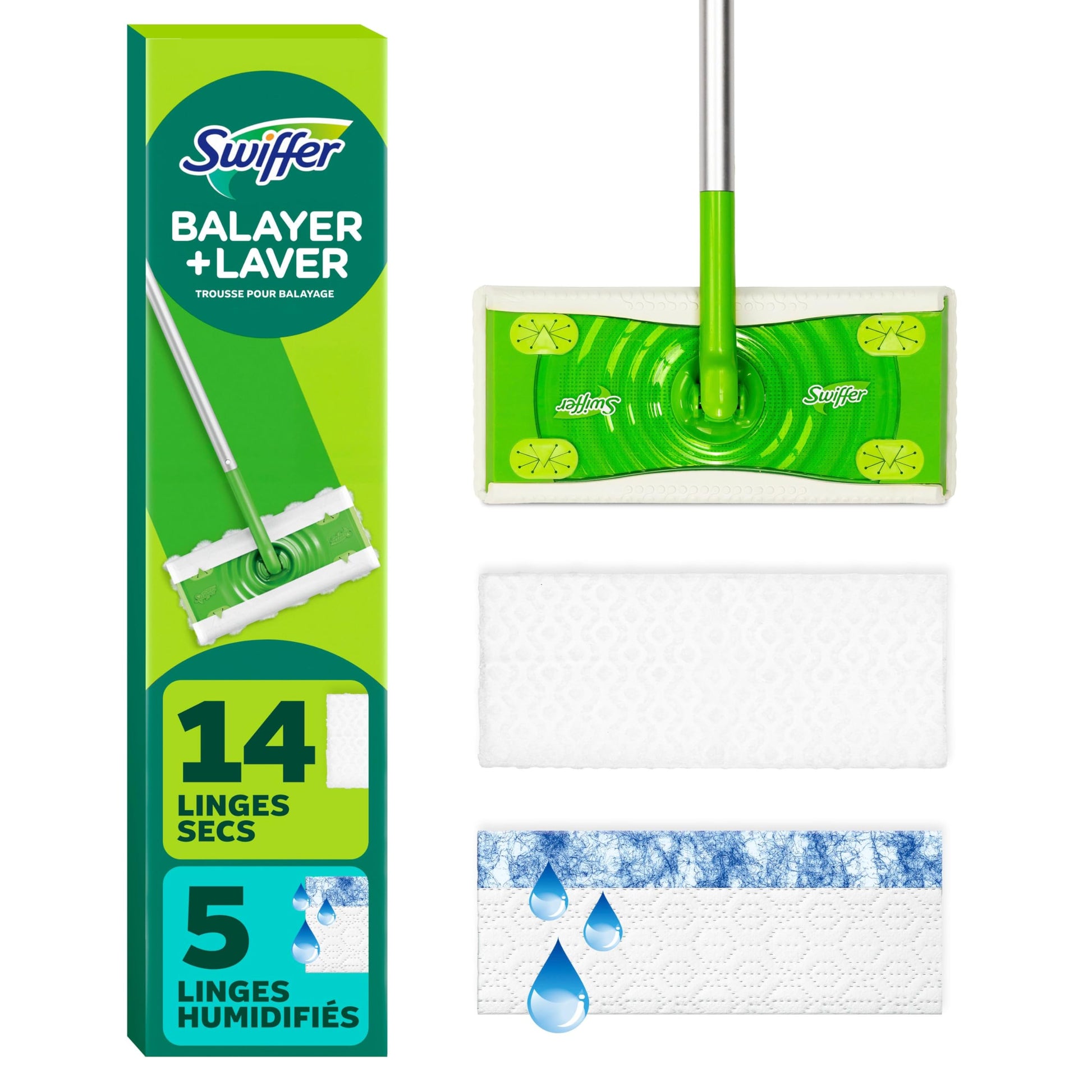 Swiffer Sweep + Mop, Broom & Mop Alternative, Dry & Wet Floor Cleaner for Dirt, Dust, Hair, All Purpose Cleaning Tool for Home, Bathroom, Kitchen, Set Includes 1 Sweeper, 14 Dry Pads, 5 Wet Pads Fresh - Available at All In One Marketplace Canada
