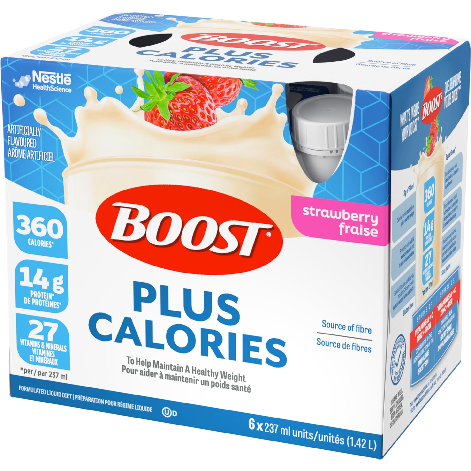 BOOST PLUS Complete Nutrition Drink, Strawberry, 6x237ml Bottles, Case Pack of 4, Packaging May Vary Boost