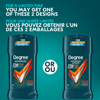 Degree Men Antiperspirant Deodorant for 72-Hour Sweat and Odour Protection, Adventure, 76g (Pack of 4) - Available at All In One Marketplace Canada