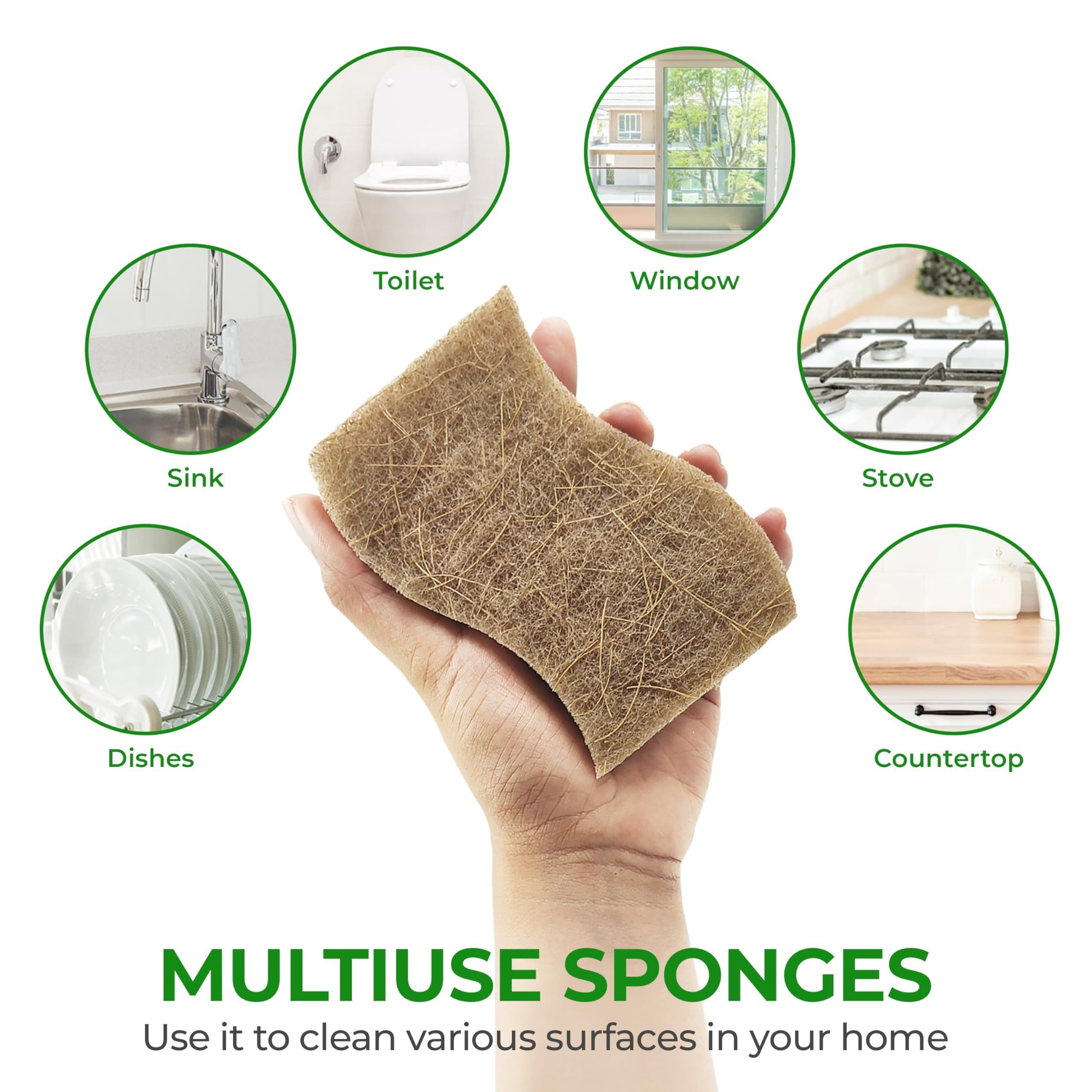 AIRNEX 12 Pack Natural Sponges for Dishes - Biodegradable Sponges for Kitchen - Plant Based Cellulose & Coconut Natural Dish Sponge - Non Toxic Eco Friendly Sponges, Non Scratch Kitchen Scrubber - Available at All In One Marketplace Canada