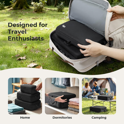 Compression Packing Cubes for Suitcases, Ultralight Packing Cubes for Backpack Waterproof Luggage Packing Organizers Expandable Packing Cubes for Travel Accessories and Essentials 8 Set Black