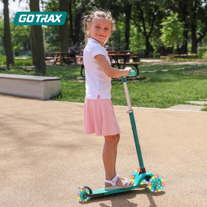 Gotrax KS1 Kids Kick Scooter, LED Lighted Wheels and 3 Adjustable Height Handlebars, Lean-to-Steer & Widen Anti-Slip Deck, 3 Wheel Scooter for Boys & Girls Ages 3+ and up to 100 Lbs (Green)