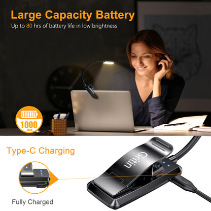 Gritin 9 LED Rechargeable Book Light for Reading in Bed-Eye Caring 3 Color Temperatures,Stepless Dimming Brightness,80 Hrs Runtime Small Lightweight Clip on Book Light for Reading,Studying-Black - Available at All In One Marketplace Canada