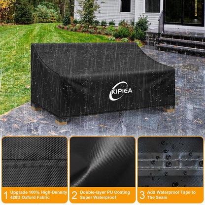 Kipiea Patio Sofa Cover, Heavy Duty 420D Outdoor Couch Cover Waterproof Winter, 2-Seat Patio Furniture Cover Loveseat, Outdoor Sofa Covers with Anti UV and No Tears, No Fading (58" W x 30" D x 31" H) 🍁 All In One Marketplace Canada