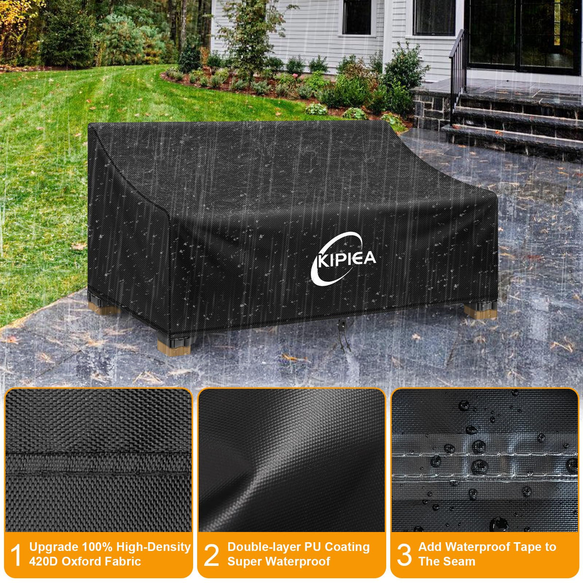 Kipiea Patio Sofa Cover, Heavy Duty 420D Outdoor Couch Cover Waterproof Winter, 2-Seat Patio Furniture Cover Loveseat, Outdoor Sofa Covers with Anti UV and No Tears, No Fading (48" W x 34" D x 31" H) 🍁 All In One Marketplace Canada