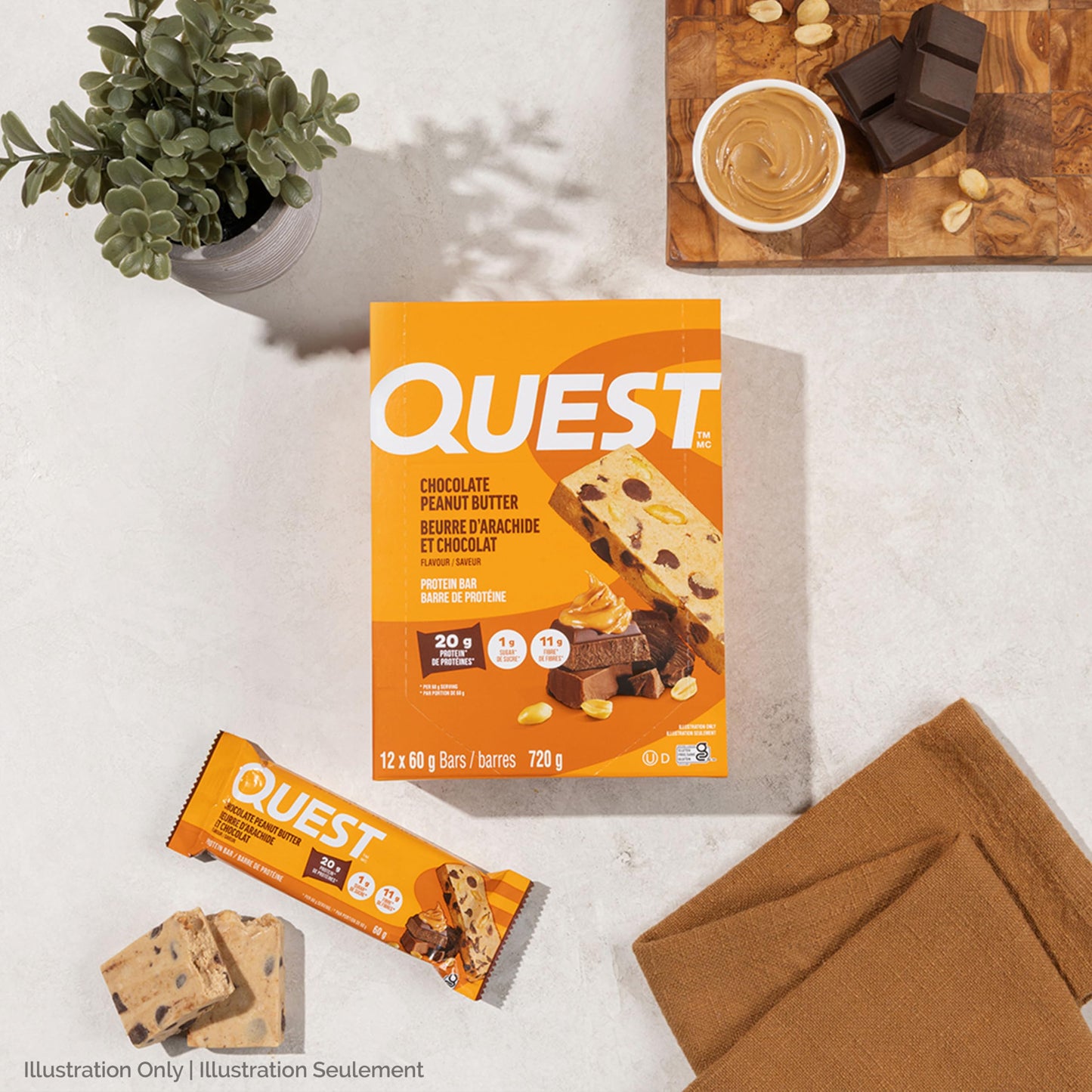 Quest Nutrition Chocolate Peanut Butter Flavored Protein Bar, High Protein, Gluten Free, 12ct 🍁 All In One Marketplace Canada