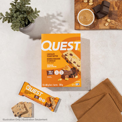 Quest Nutrition Chocolate Peanut Butter Flavored Protein Bar, High Protein, Gluten Free, 12ct 🍁 All In One Marketplace Canada