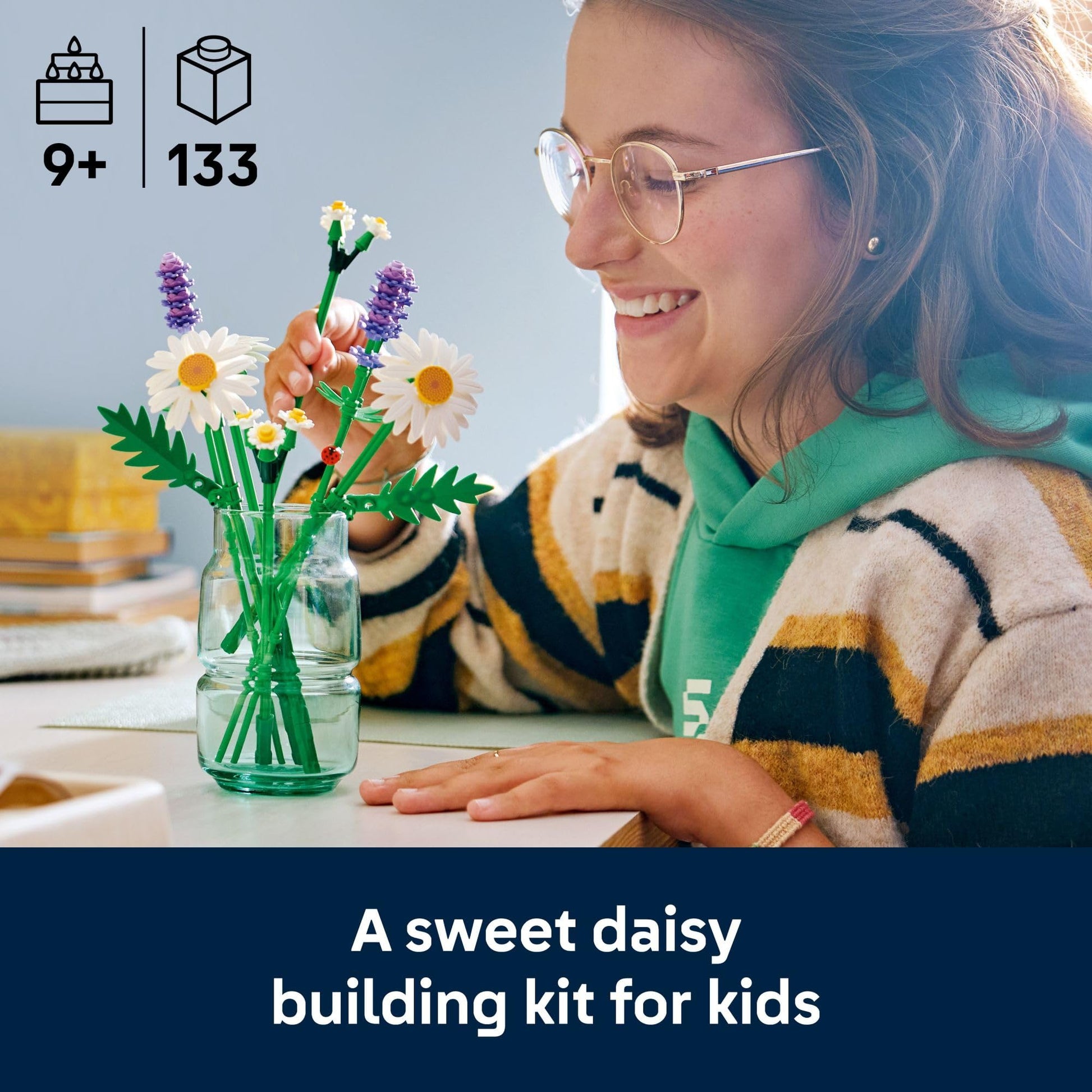 LEGO Botanicals Daisies Building Toy - Artificial Flowers Crafting Kit for Girls & Boys, Ages 9+ - Gift for Birthdays - Kids Room Decor for Book Shelf or Desk - 11508