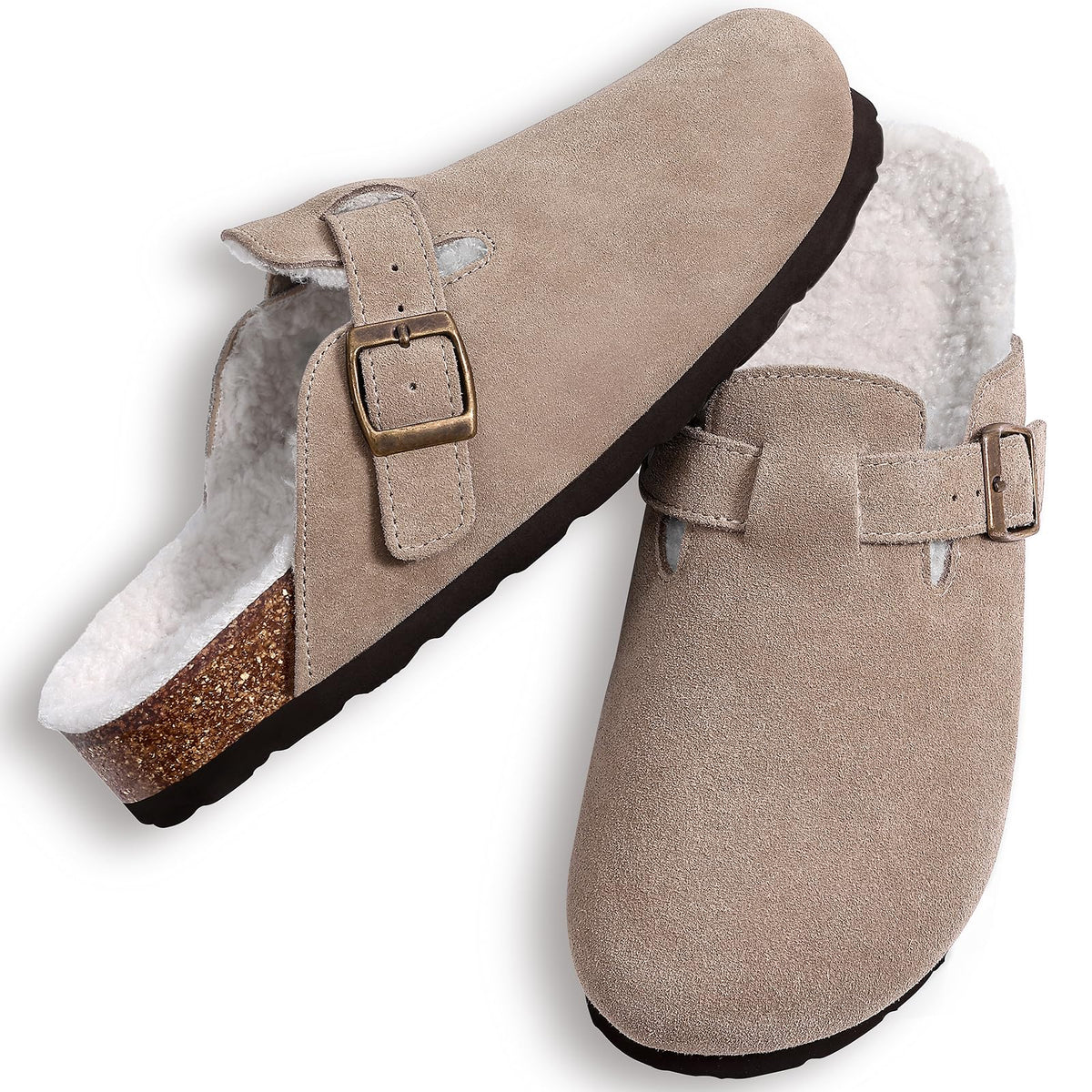 KIDMI Women's Fur Lined Genuine Suede Clogs Fuzzy Cork Footbed Potato Shoes 🍁 All In One Marketplace Canada