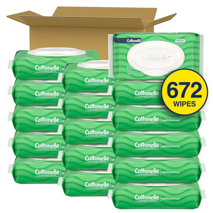 Flushable Wet Wipes, Cottonelle GentlePlus, Biodegradable & Septic Safe, 16 Flip-Top Packs of 42 (672 Wipes)