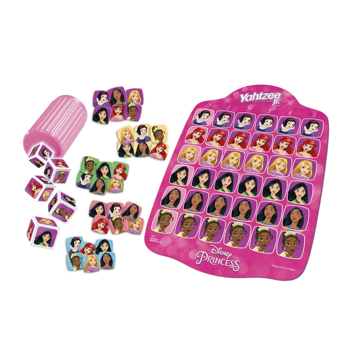Hasbro Yahtzee Jr.: Disney Princess Edition Board Game for Kids Ages 4 and Up, for 2-4 Players, Counting and Matching Game for Preschoolers (English), F1236