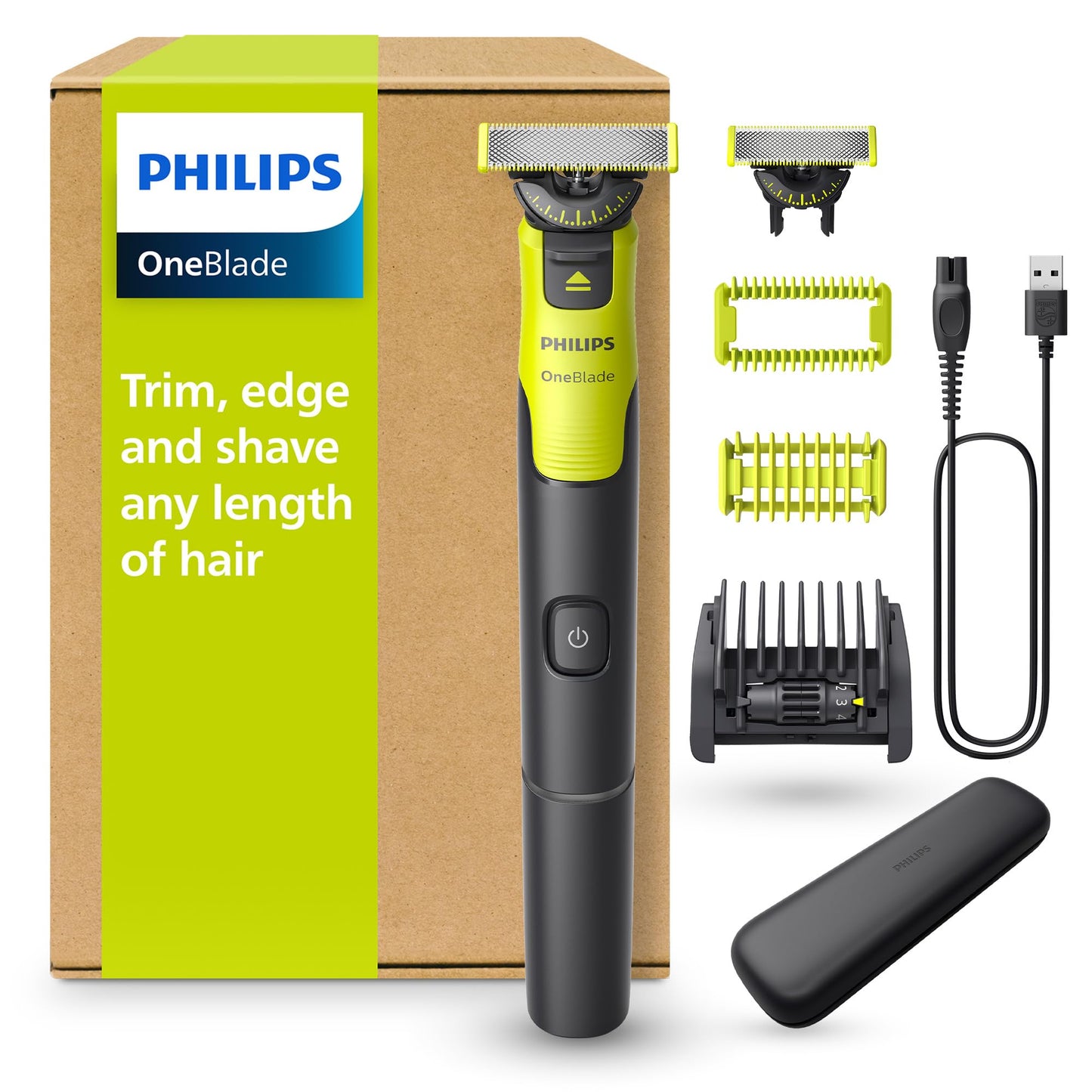 Philips OneBlade 360 with Connectivity Hybrid Face + Body, Electric Shaver, Beard Trimmer and Body Groomer, 360 Blade Tech, 1x360 Blade for Face, 5in1 Adjustable Comb, Body Kit, Travel Case, QP4631/65 - Available at All In One Marketplace Canada
