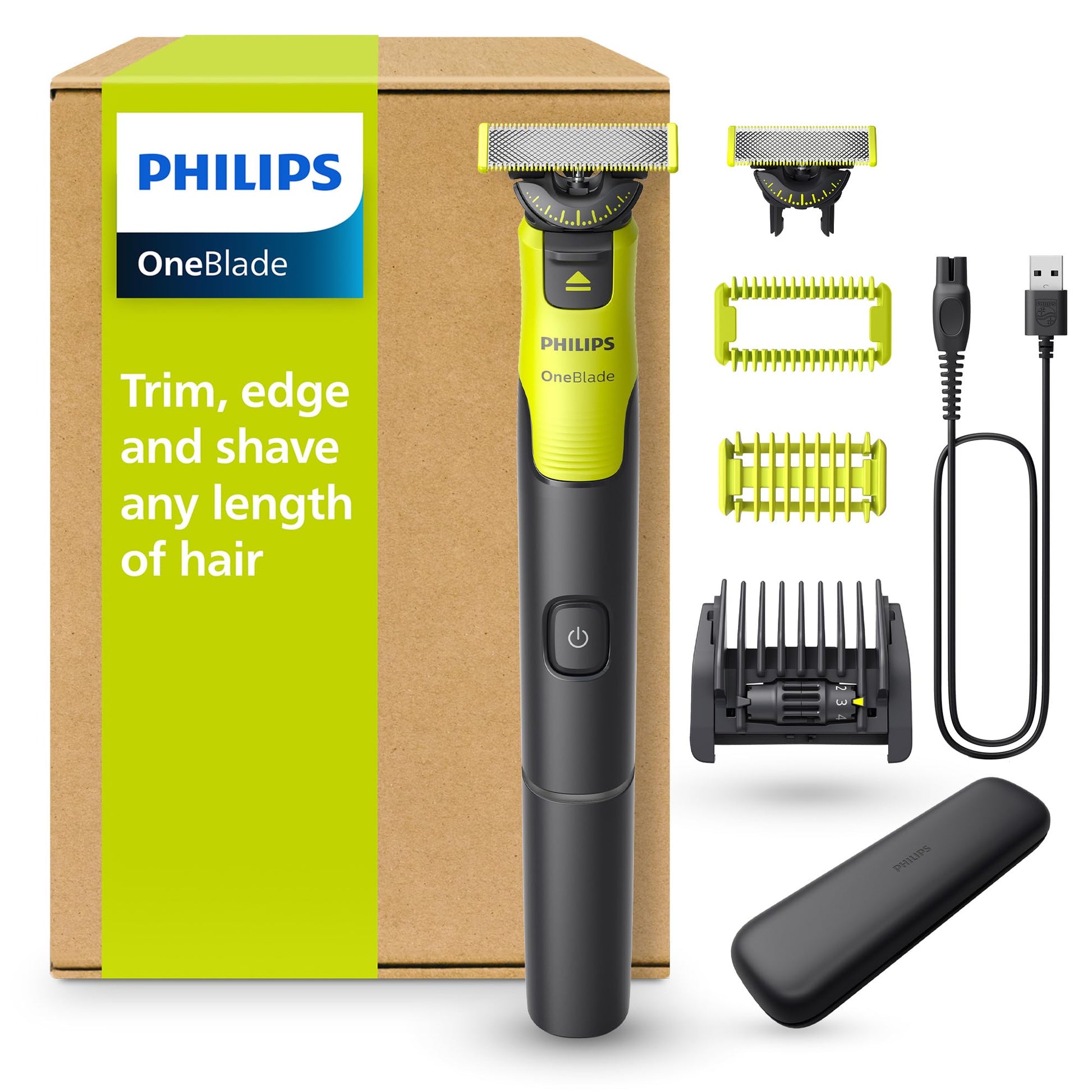 Philips OneBlade 360 with Connectivity Hybrid Face + Body, Electric Shaver, Beard Trimmer and Body Groomer, 360 Blade Tech, 1x360 Blade for Face, 5in1 Adjustable Comb, Body Kit, Travel Case, QP4631/65 - Available at All In One Marketplace Canada
