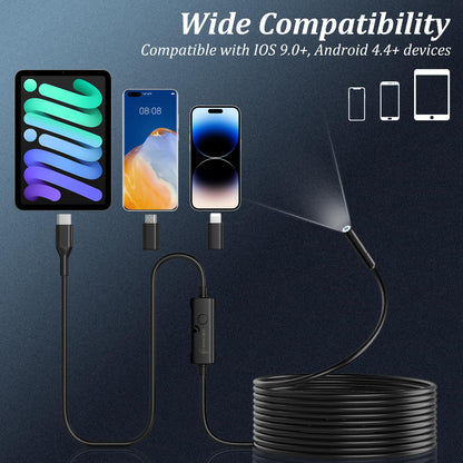 Endoscope Camera with Light, Ennovor 1920P HD, Endoscope Inspection with 8 Adjustable LED Lights, Borescope with Flexible Rigid Snake Camera, IP67 Waterproof and No WiFi Required, for Android iOS