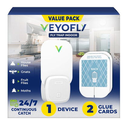 VEYOFLY Fruit Fly Traps for Indoors (1 Device + 2 Refills), Gnat Trap Indoor Plug in, Bug Traps, Flying Insect Trap, Gnat Traps for House Indoors, Fly Trap Indoor for Home Bug Light, Gnats Catcher