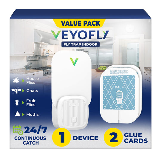 VEYOFLY Fruit Fly Traps for Indoors (1 Device + 2 Refills), Gnat Trap Indoor Plug in, Bug Traps, Flying Insect Trap, Gnat Traps for House Indoors, Fly Trap Indoor for Home Bug Light, Gnats Catcher