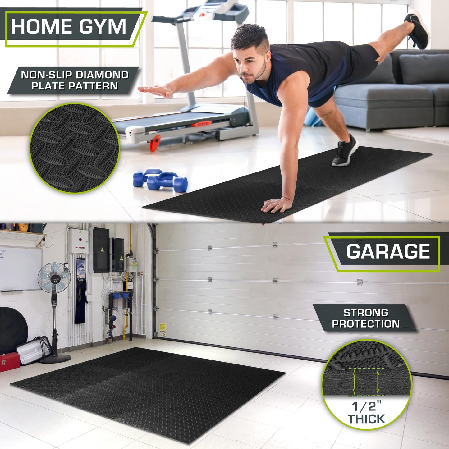 ProsourceFit Exercise Puzzle Mat 1/2-inch, EVA Interlocking Foam Floor Tiles for Home Gym, Workout Equipment, Kids Play Areas, Black, 24 SQ FT - 6 Tiles 🍁 All In One Marketplace Canada