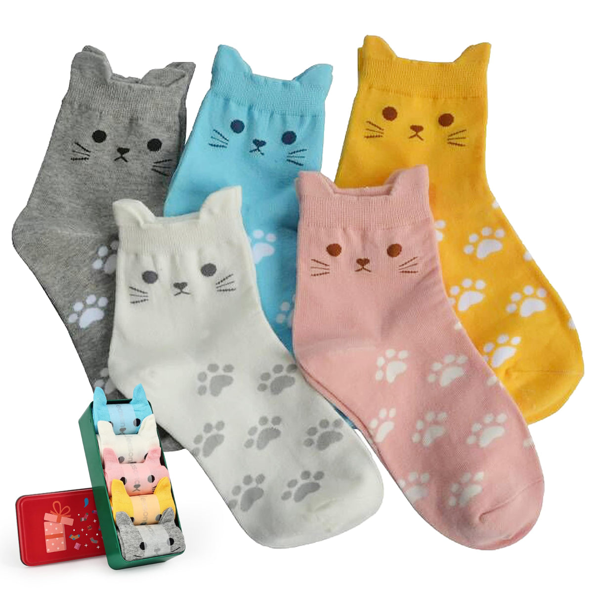 Jeasona 5 Pairs Cat Socks for Women Christmas Birthday Gifts for Women 🍁 All In One Marketplace Canada