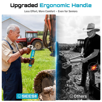 Seesii 8000PSI Grease Gun Kit: Heavy Duty Pistol Grip Grease Gun with 14oz Capacity, Quick-Release Coupler, 90° Adapter, Flexible Hose, Rigid Pipe for Automotive, Agricultural, Industrial, Farm, Car