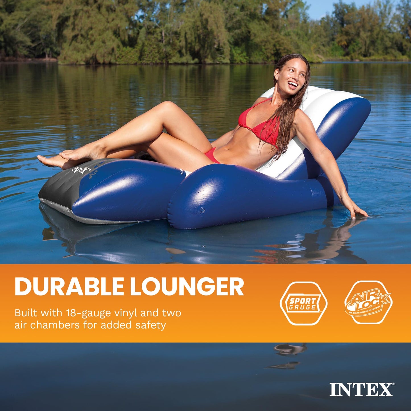 Intex Floating Recliner Inflatable Lounge, 71" X 53", Blue, 58868EP Intex
