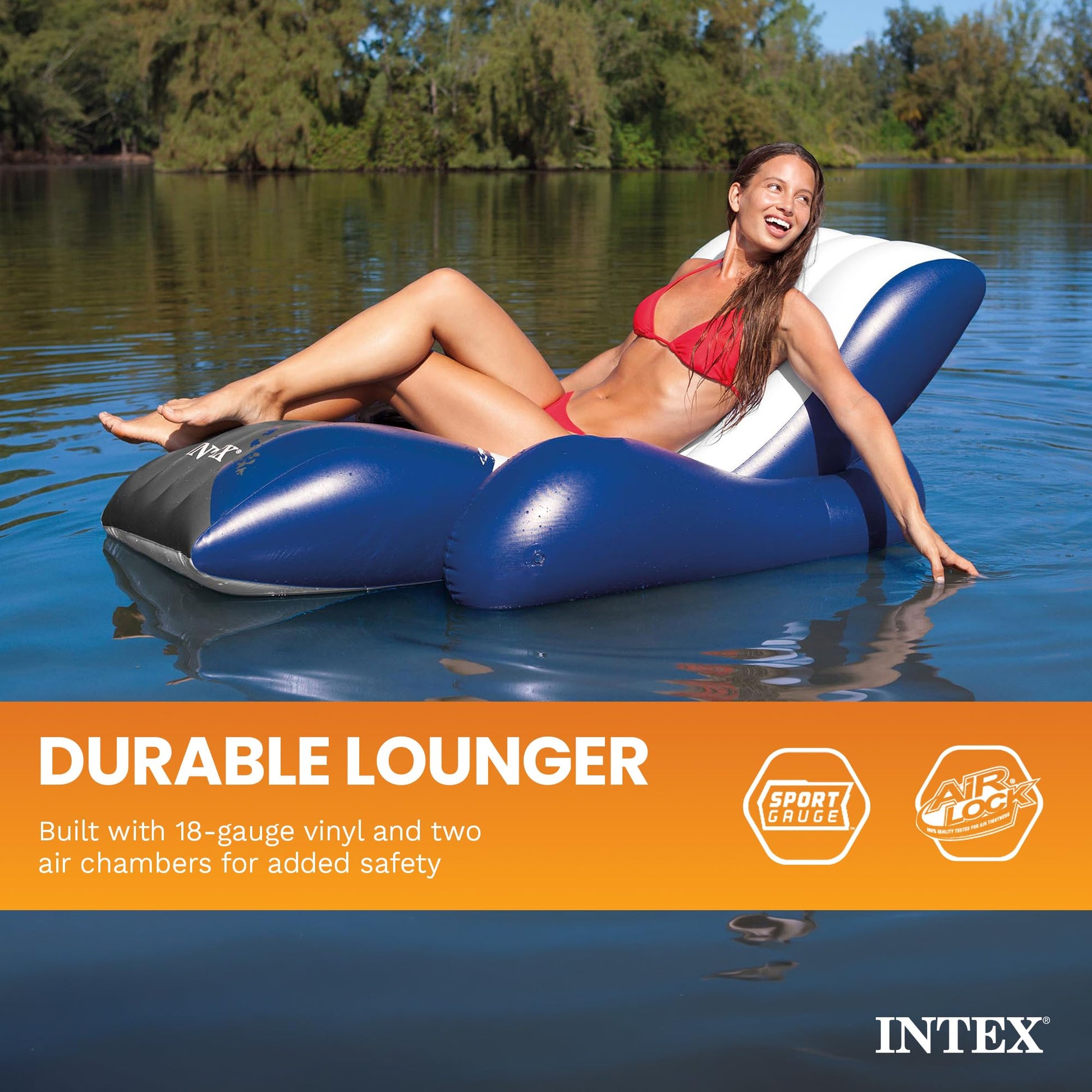 Intex Floating Recliner Inflatable Lounge, 71" X 53", Blue, 58868EP Intex