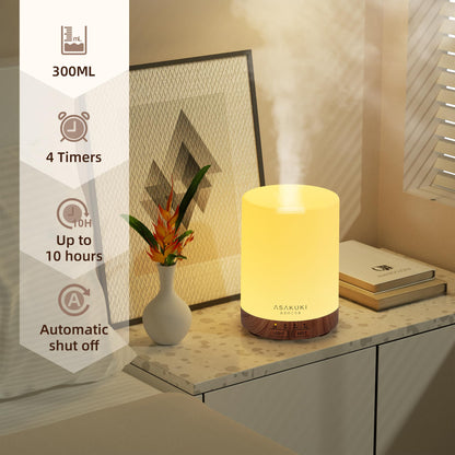 ASAKUKI 300ml Essential Oil Diffuser, Ultrasonic Aroma Diffuser for Essential Oils, Scent Diffuser, Fragrant Humidifier, 3 Timers and Auto-Off, 7 LED Light Colors for Home Office - Available at All In One Marketplace Canada