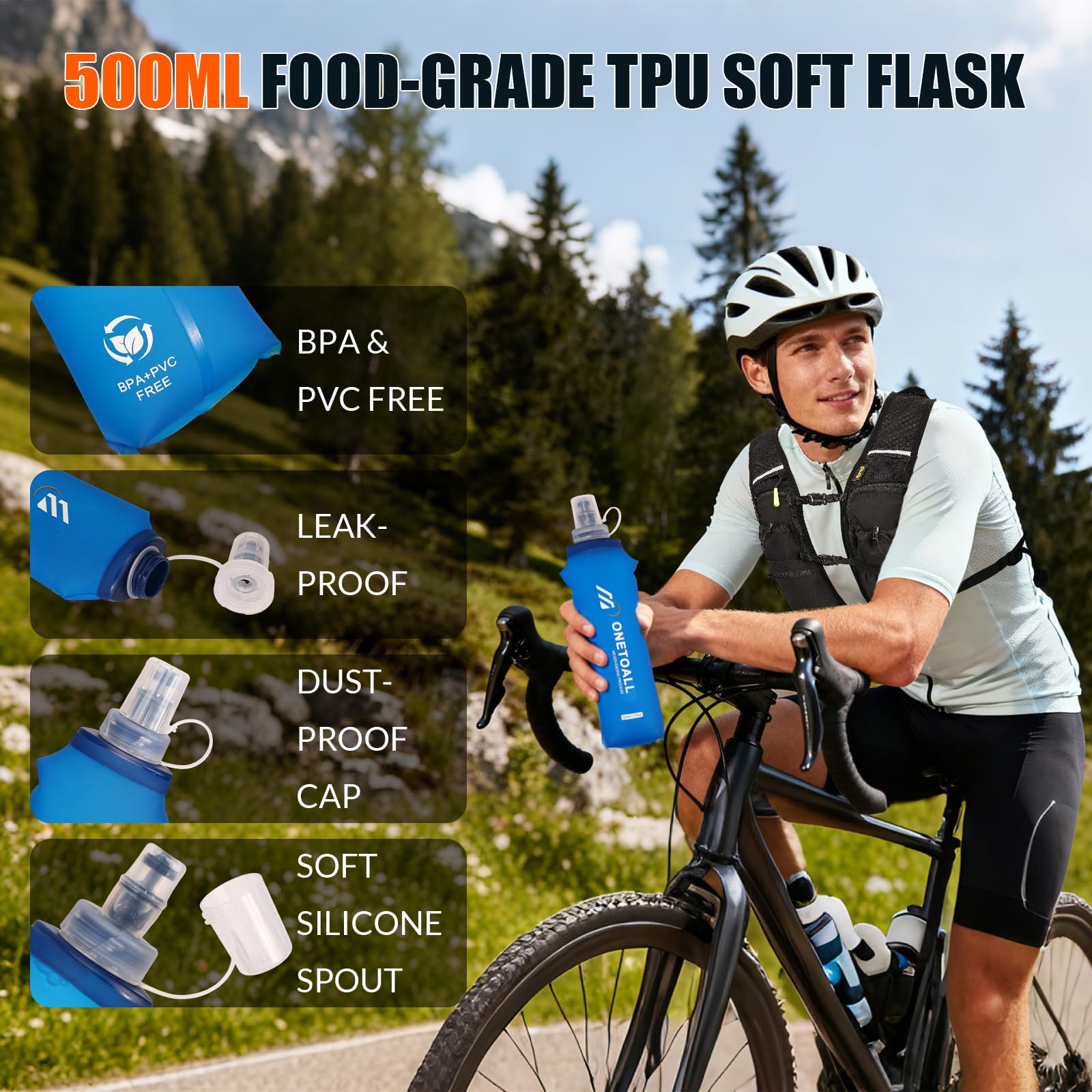 ONETOALL Running Vest for Women & Men, Hydration Backpack 6L - 1x 500ml Flask Included, 16 Reflective Points, Emergency Whistle, Lightweight Breathable for Trail Running, Hiking (Black) - Available at All In One Marketplace Canada