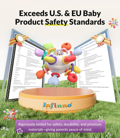 Infinno Baby Teething Toy with Rattle Spinner, BPA-Free Silicone for Baby