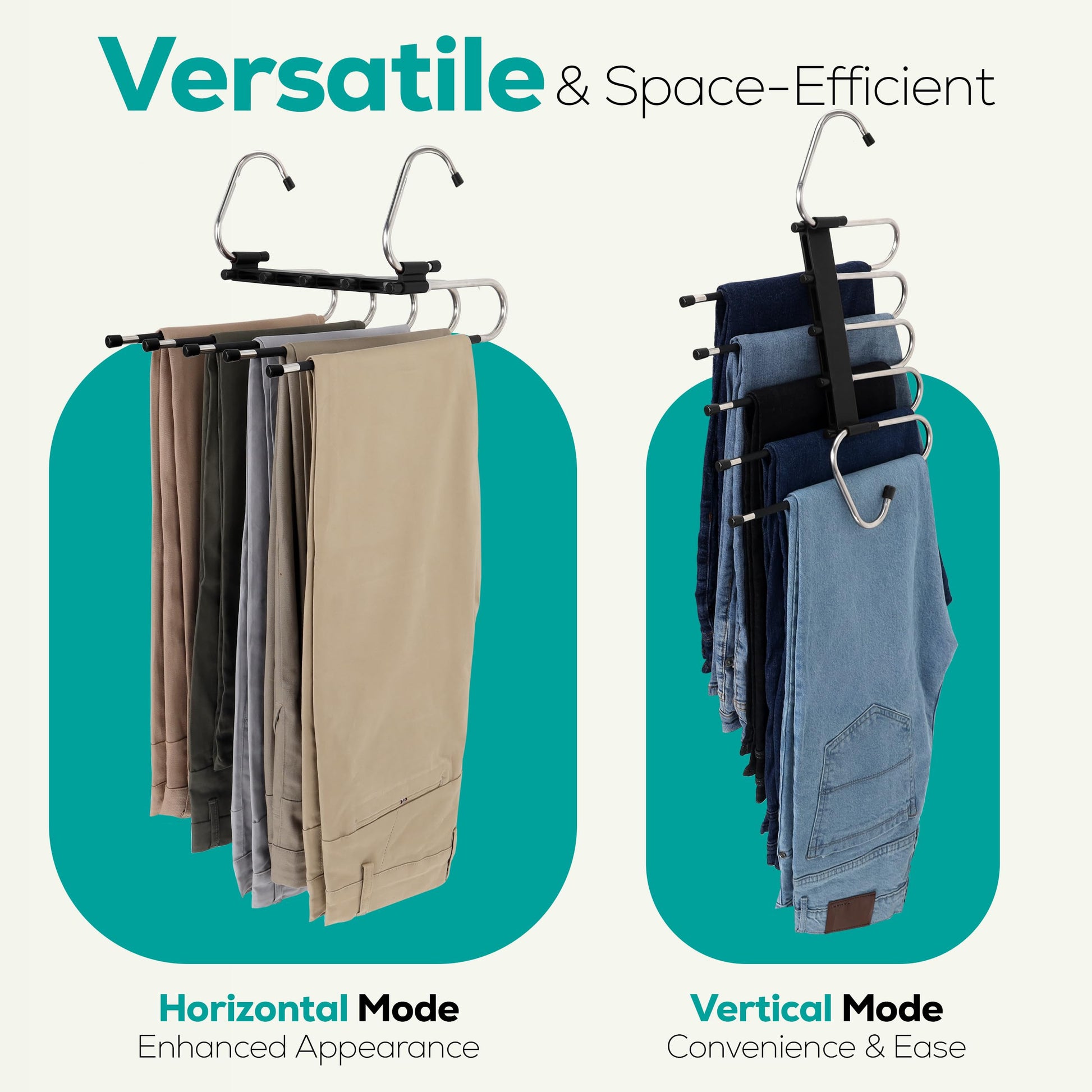 Utopia Home 2 Pack Pants Hangers Space Saving - Clothes Hanger with Stainless Steel Hook & Anti-Slip Design - Closet Organizer for Jeans, Trousers, Skirts, Scarf & Slacks (Black) - Available at All In One Marketplace Canada