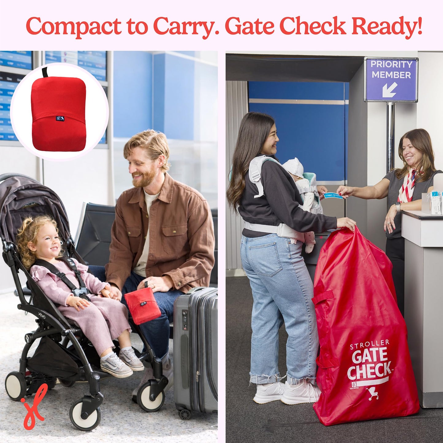J. L. Childress Gate Check Air Travel Bag for Standard and Double Strollers, Red J.L. Childress