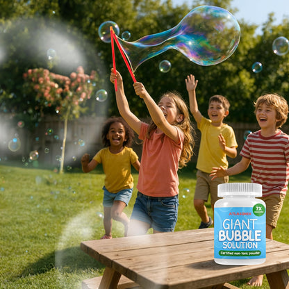 Bubbles for Kids - Giant Bubble Solution, Bubble Wands, Bubbles Powder Mix Makes 896 OZ (7 Gallons) - The Original Mix Kid Safe and Long Lasting Outdoor Toys Fun
