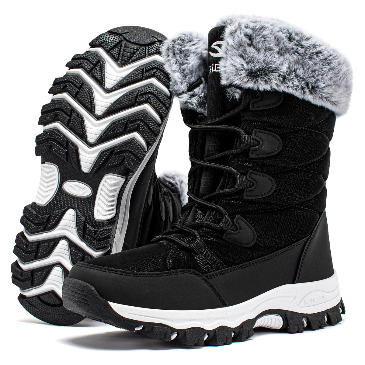 HOBIBEAR Women's Waterproof Winter Snow Boots Lightweight Warm Faux Fur Lined Mid-Calf Booties（Black/New,8) 🍁 All In One Marketplace Canada
