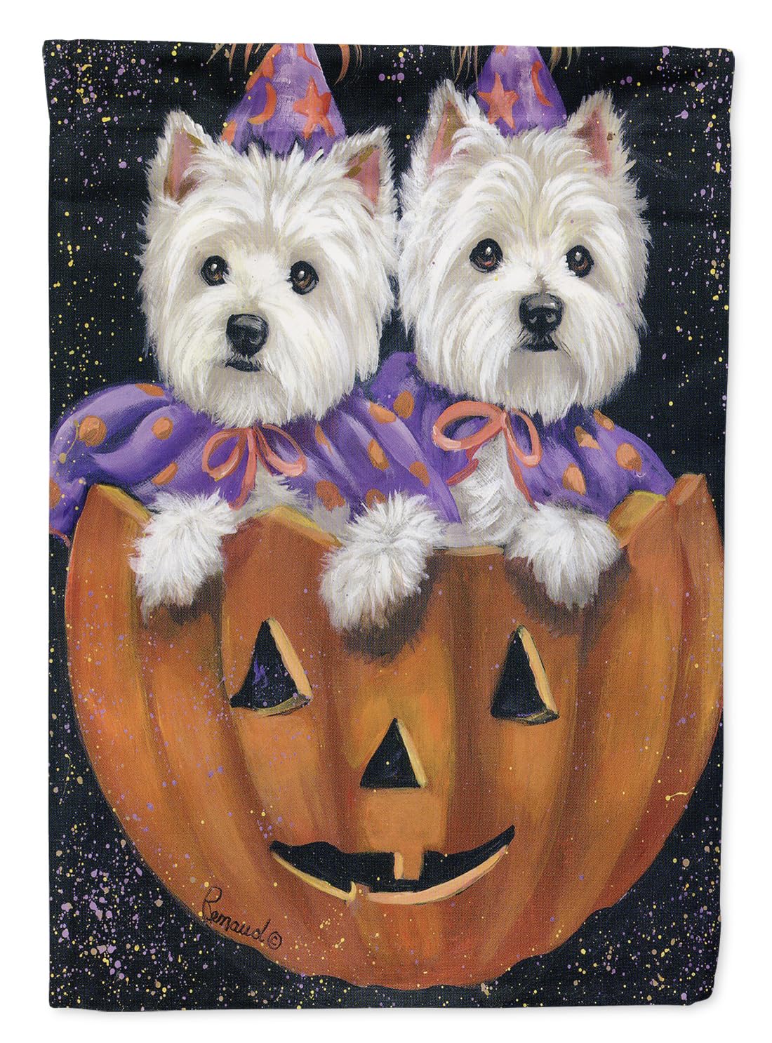 Caroline's Treasures PPP3205GF Westie Halloween Pumpkin Ride Flag Garden Size, Small, Multicolor