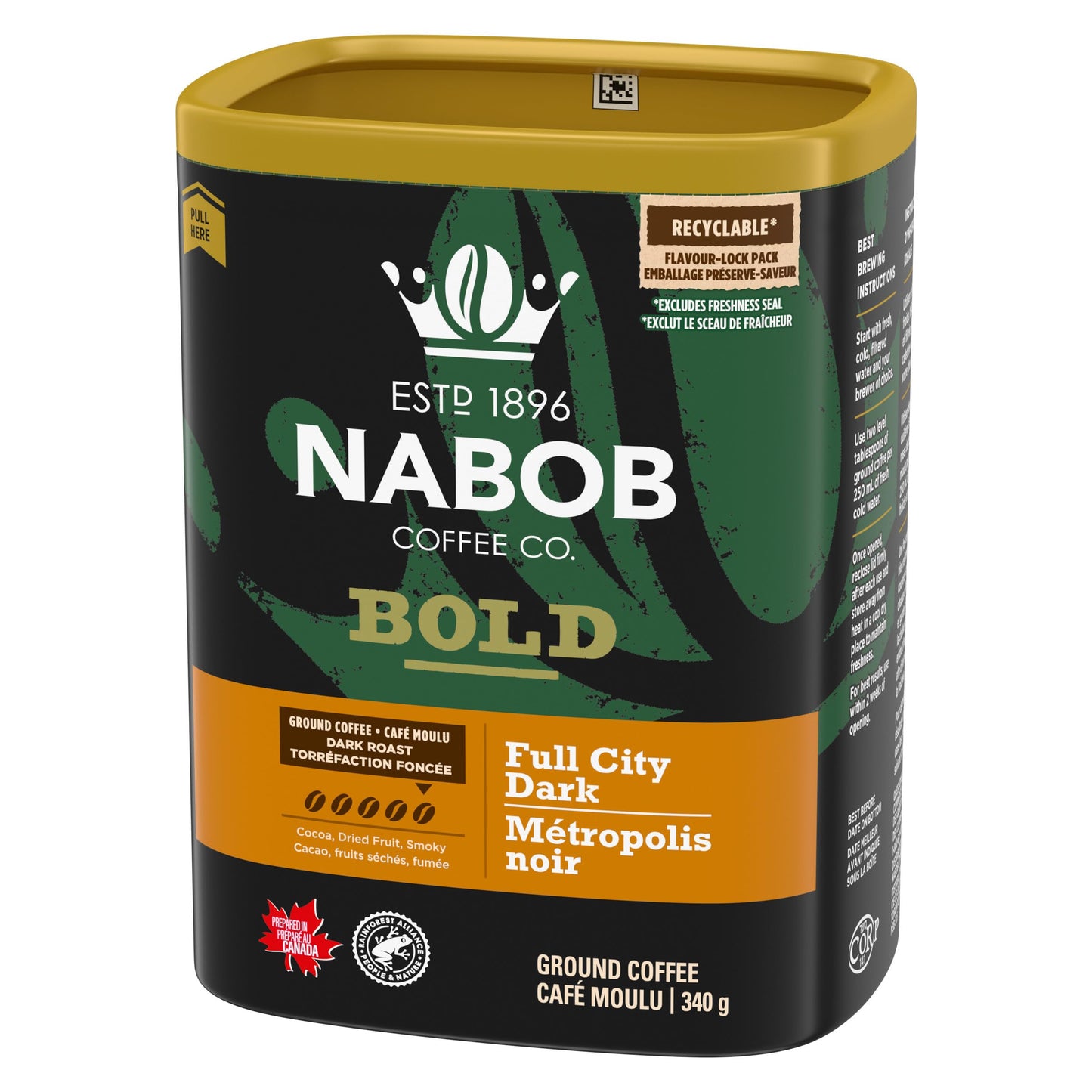 Nabob Dark Bold Roast Full City Dark Ground Coffee, 340g Canister (Pack of 6)