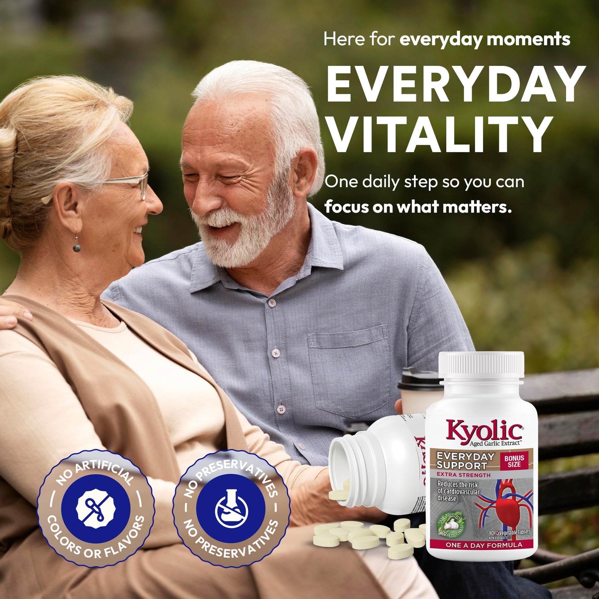 Kyolic Odourless Aged Garlic Extract - 90 Tablets Extra Strength 1000mg - Cardiovascular Supplement - Kyolic Cardiovascular Health -Garlic Extract Supplement - 90 Day-Supply - Available at All In One Marketplace Canada