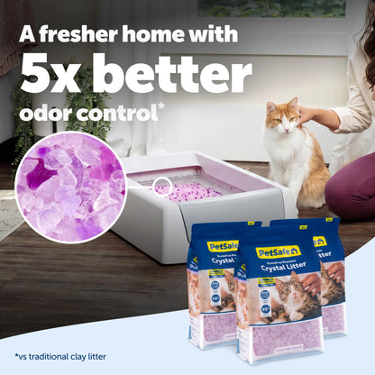 PetSafe ScoopFree Premium Lavender Crystal Cat Litter, 3-Pack – Lightly Scented Litter – Superior Odor Control – Low Tracking for Less Mess – Lasts Up to 6 Months, 24 lb Total (3 Pack of 8 lb Bags)