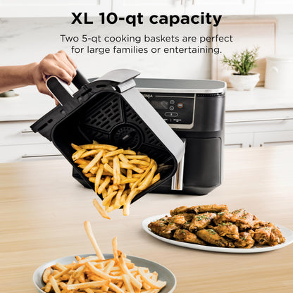 Ninja Foodi 10 QT 6-in-1 DualZone Smart XL Air Fryer, 2 Independent 5QT Baskets, Smart Cook Thermometer, Match Cook, Smart Finish, Air Fry, Roast, Bake, Dehydrate, Reheat, Grey, DZ550 - Available at All In One Marketplace Canada
