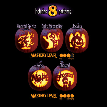 Kit de sculpture tout-en-un premium Pumpkin Masters – Kit complet de sculpture de citrouille d'Halloween avec grands outils à manche et nouveaux motifs