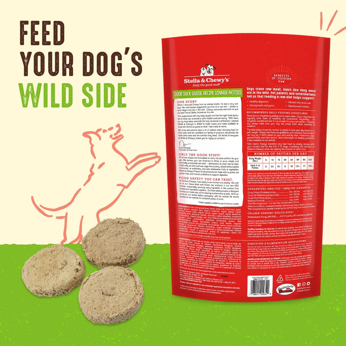 Stella & Chewy’s Freeze Dried Raw Dinner Patties – Grain Free Dog Food, Protein Rich Duck Duck Goose Recipe – 708g Bag