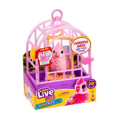 Little Live Pets My Really Real Bird & Cage - Rosie, Interactive, Realistic Pet, 20+ Sounds & Reactions (25cm/9,8in Cage, 10,9cm/4,3in Bird), Records & Repeats or Whistles Back, Carry & Display Little Live Pets