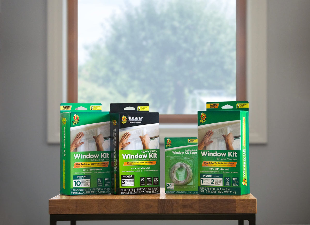 Duck MAX Strength Window Insulation Kit, Winter Window Seal Kit Fits up to 10 Windows, Heavy Duty Shrink Film Cuts to Size for Easy Indoor Installation, Window Tape Included,62 in. x 420 in., Clear