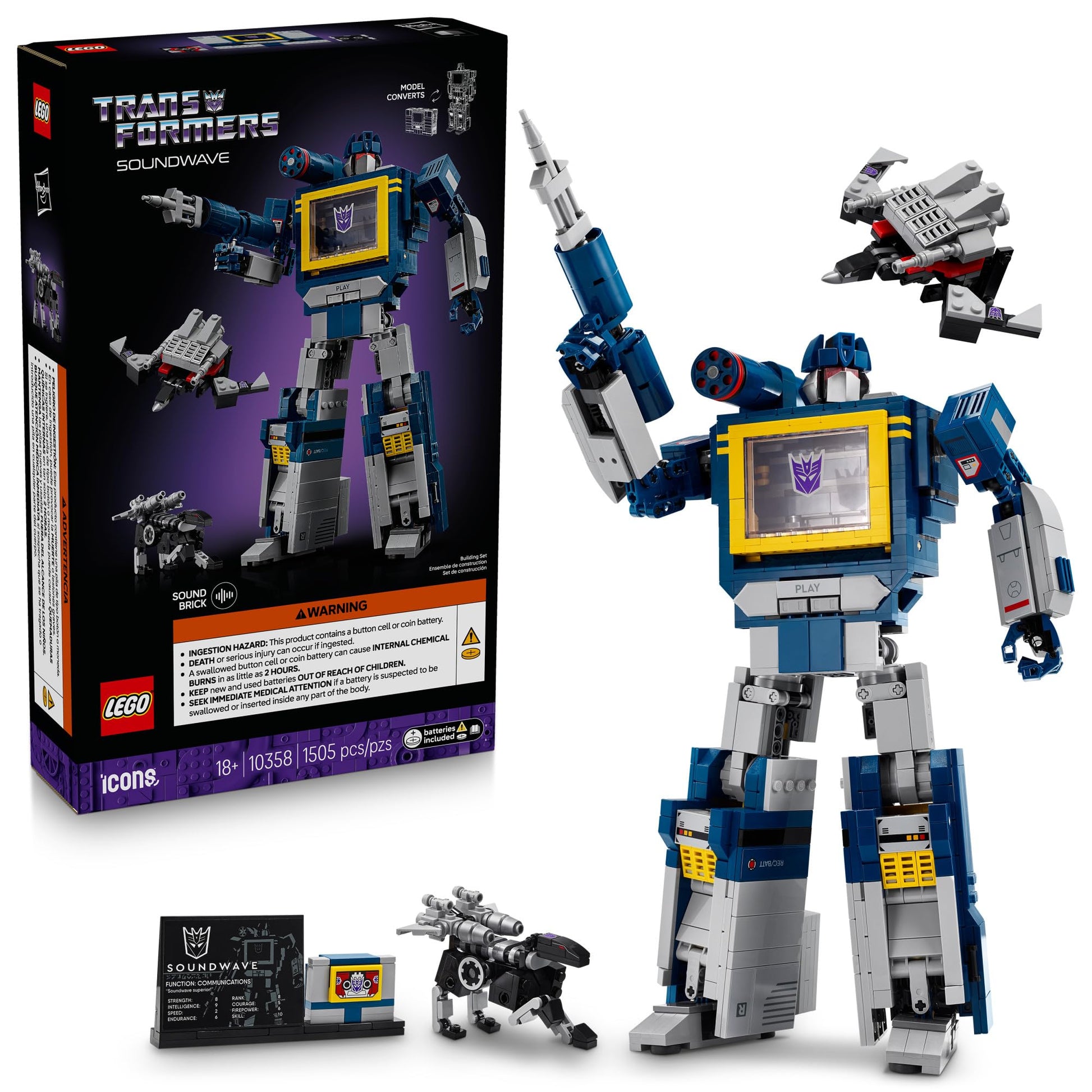 LEGO Icons Transformers: Soundwave - Building Set W/Sound Effects for Adults, 18+ - Model Kit W/Ravage & Laserbeak Figures - DIY Home Decor - Collectible Gift Idea for Sci-FI & Movie Fans - 10358 - Available at All In One Marketplace Canada
