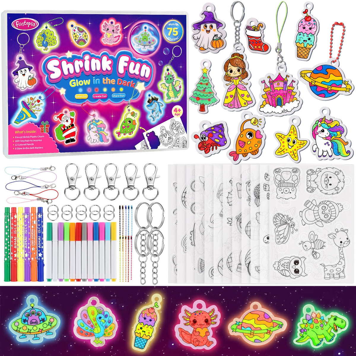 185pcs Shrinky Dink Sheets for Kids, 12 Glow in the Dark Shrink Paper Kit 🍁 All In One Marketplace Canada