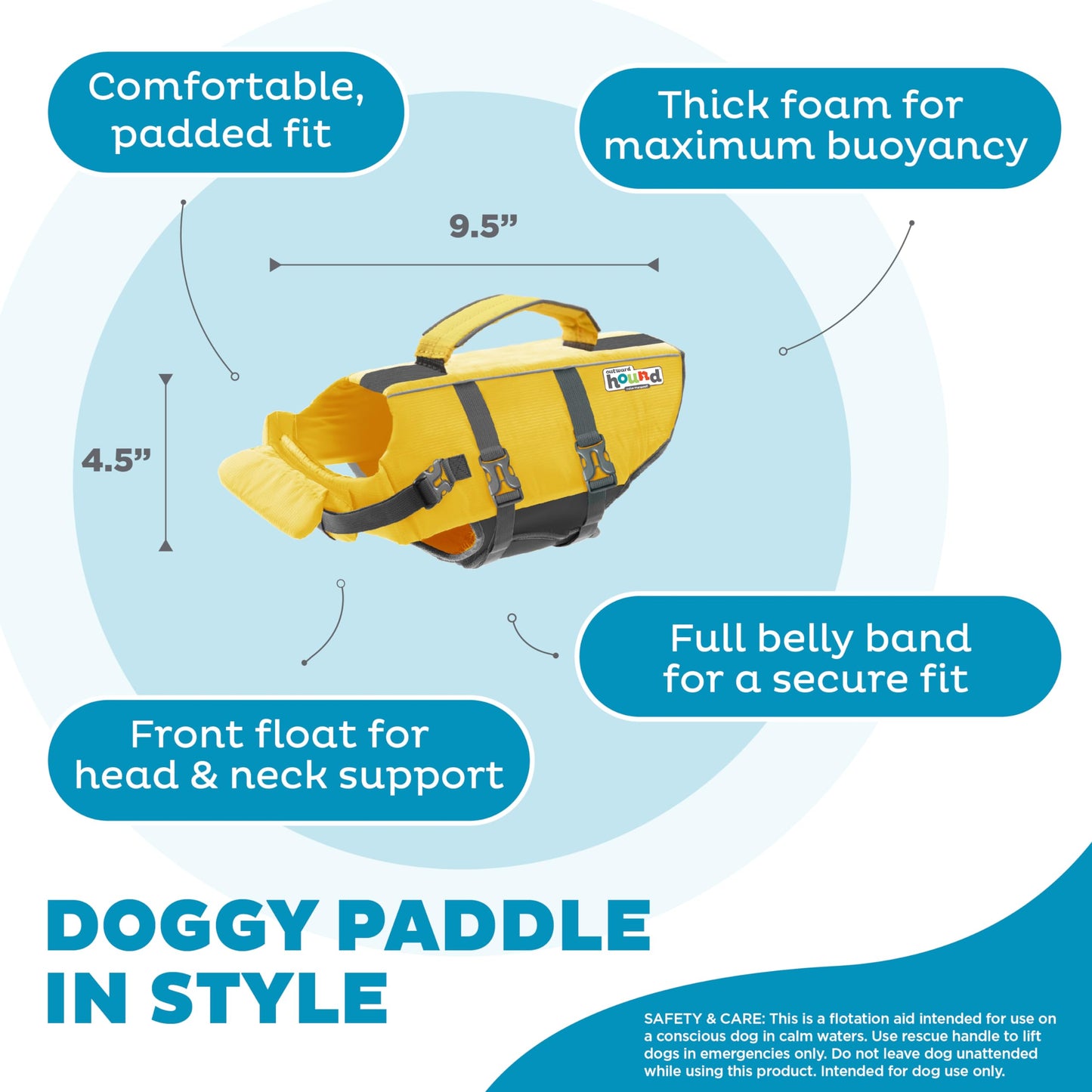 Outward Hound Granby Splash Dog Life Jacket with Handle, Reflective Floating Vest for Swimming & Boating, Maximum Buoyancy, All Skill Levels, Extra-Small Dogs & Puppies (11–15" Girth), Yellow, X-Small