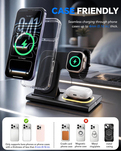 3 in 1 Foldable Wireless Fast Charging Station for Apple Multiple Devices
