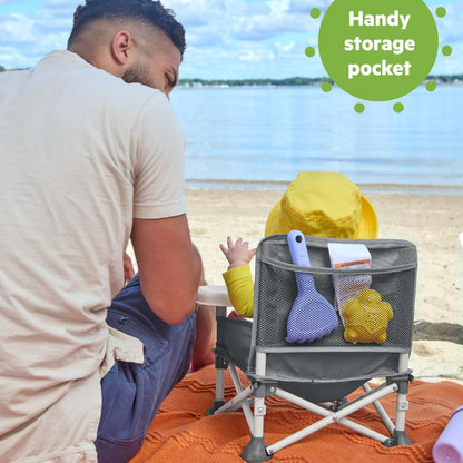 Bright Starts Pop 'N Sit Portable Booster, Indoor/Outdoor Use, Floor Seat with Feeding Tray, Grey, 6 Mos - 3 Yrs