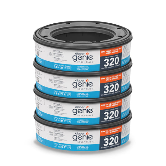 Diaper Genie Essentials Round Refill 4-Pack | Holds Up to 1280 Newborn Diapers | Features Unscented Continuous Film | Compatible with Diaper Genie Complete and Expressions Pails