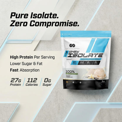 Limitless Pharma Pure Whey Isolate Powder | 27g Protein & 6g BCAAs Per Serving | Sugar-Free, Gluten-Free, Low Carb | 74 Servings, 5LB (Vanilla)
