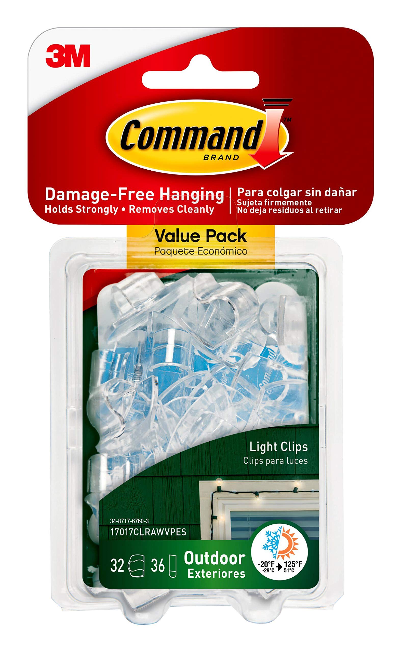 Command 17017CLRAWVPES Outdoor Light Clips, 32 Clips, 36 Strips Command